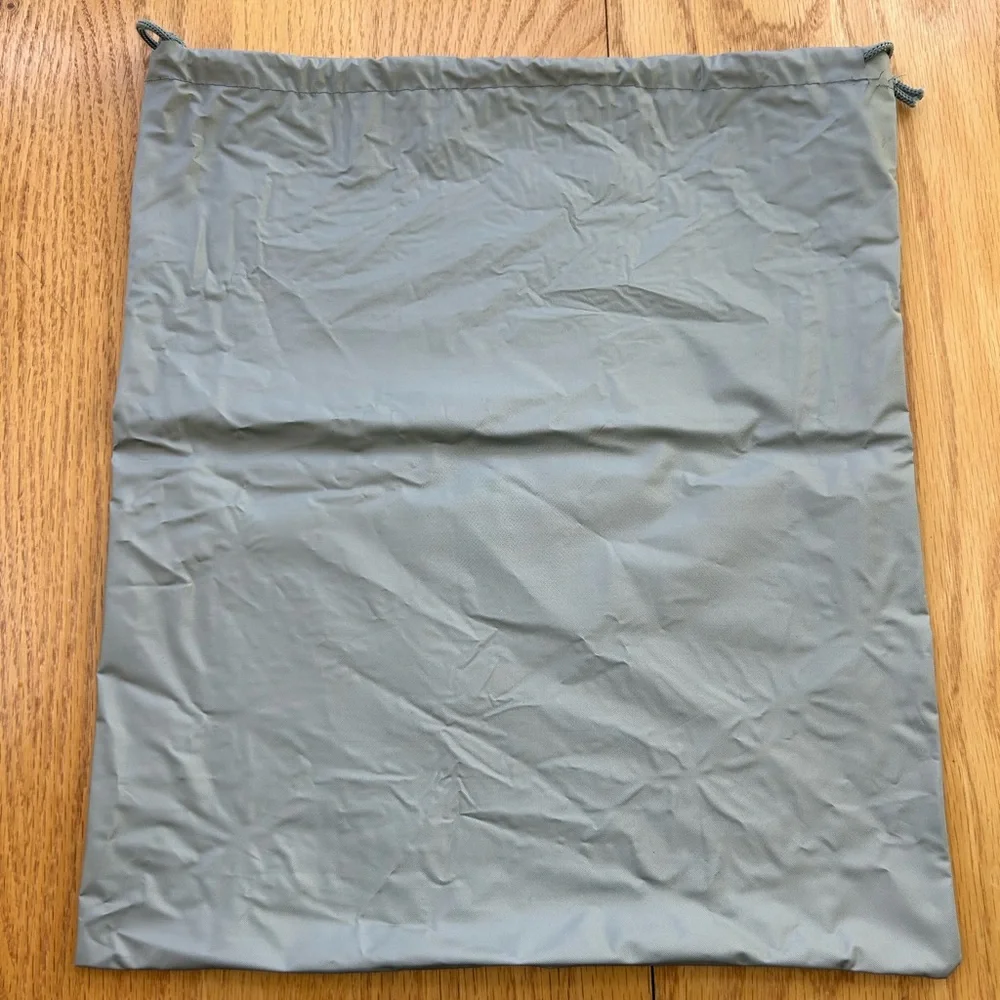 Prada Vinyl‎ Dust Storage Bag Silver Gray with Red Logo Drawstring 15” X 13”